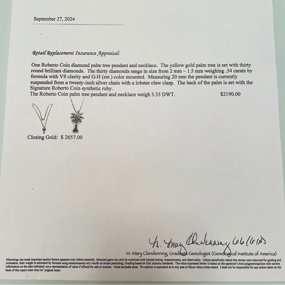 🎉Sold🎉 Roberto Coin 18K Yellow Gold Diamond Palm Tree Pendant Necklace - Picture 5 of 6